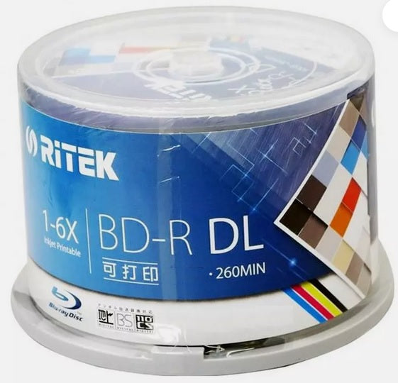 Ritek Blu Ray Rohlinge 25GB BD-R - 5 Stück Mit Bedruckbarer Oberfläche 6x Geschwindigkeit