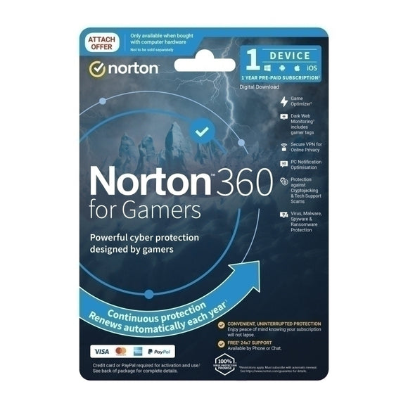 Norton 360 Protection For Gamers - 1 User 1 Device 1 Year Sub